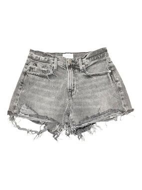FRAME Le Brigette High-Rise Distressed Gray Denim Shorts